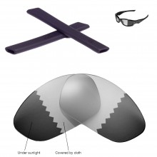 Walleva Transition/Photochromic Polarized Replacement Lenses and Black Rubber For Oakley Straight Jacket Sunglasses
